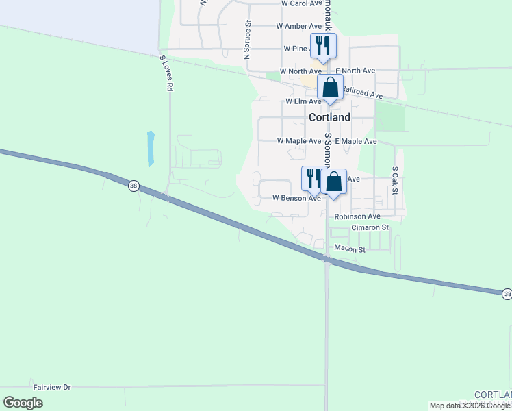 map of restaurants, bars, coffee shops, grocery stores, and more near 120 West Benson Avenue in Cortland
