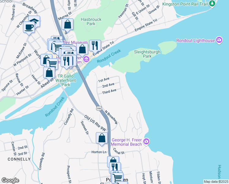map of restaurants, bars, coffee shops, grocery stores, and more near 623 3rd Avenue in Kingston