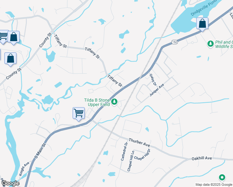 map of restaurants, bars, coffee shops, grocery stores, and more near 657 South Main Street in Attleboro