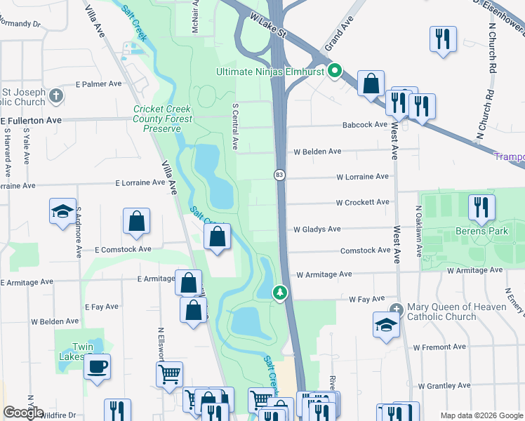 map of restaurants, bars, coffee shops, grocery stores, and more near 915 West Crockett Avenue in Addison