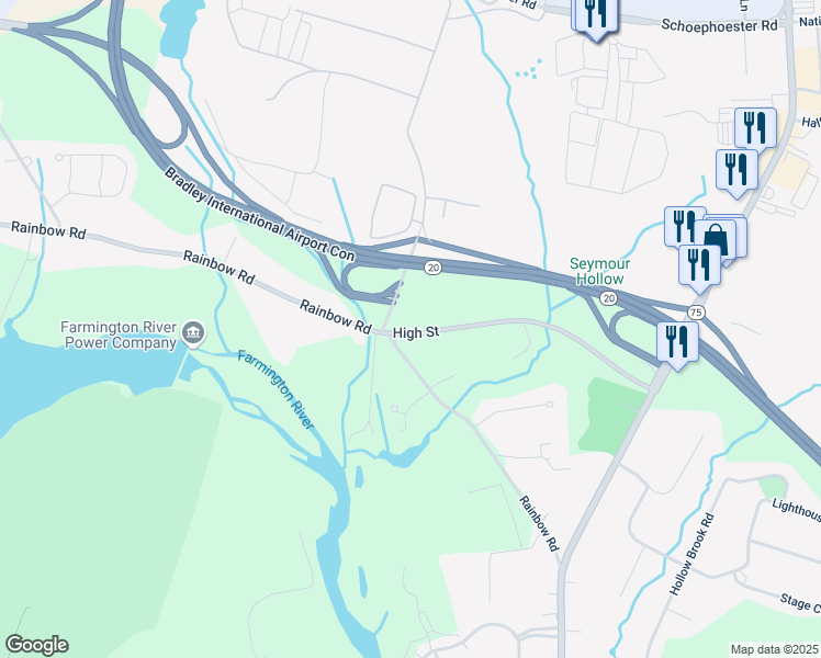 map of restaurants, bars, coffee shops, grocery stores, and more near 25 High Street in Windsor