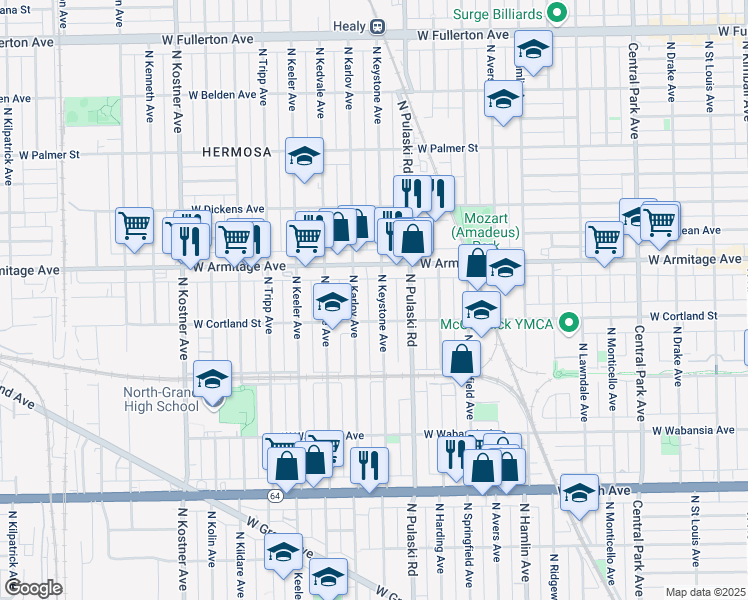 map of restaurants, bars, coffee shops, grocery stores, and more near in Chicago