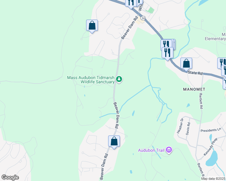 map of restaurants, bars, coffee shops, grocery stores, and more near 55 Beaver Dam Road in Plymouth