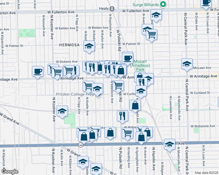 map of restaurants, bars, coffee shops, grocery stores, and more near in Chicago