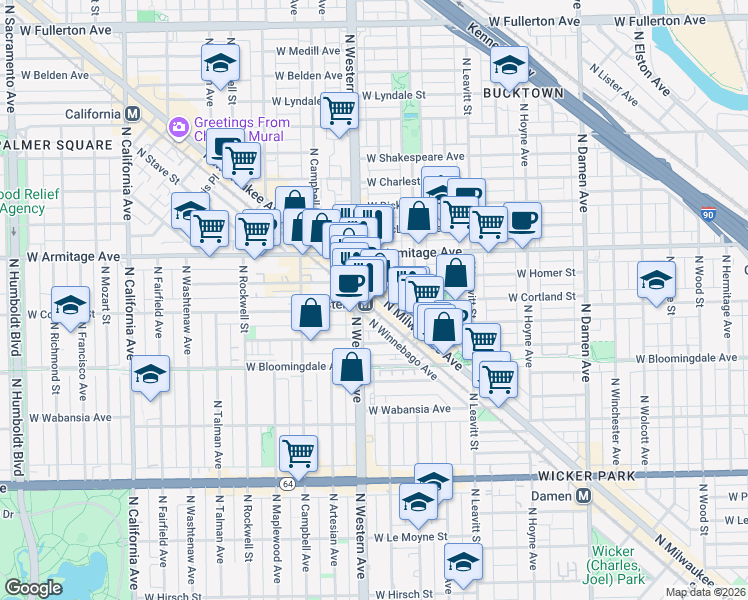 map of restaurants, bars, coffee shops, grocery stores, and more near in Chicago