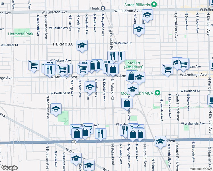 map of restaurants, bars, coffee shops, grocery stores, and more near in Chicago