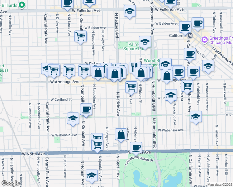 map of restaurants, bars, coffee shops, grocery stores, and more near in Chicago