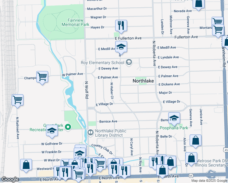 map of restaurants, bars, coffee shops, grocery stores, and more near 425 North Haber Court in Northlake