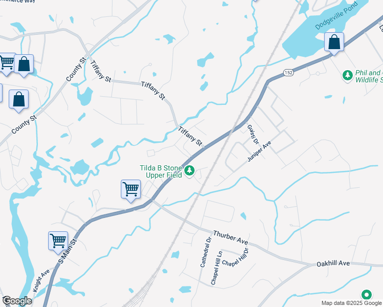 map of restaurants, bars, coffee shops, grocery stores, and more near 657 South Main Street in Attleboro
