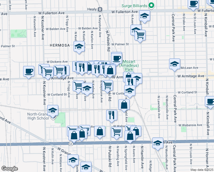 map of restaurants, bars, coffee shops, grocery stores, and more near in Chicago