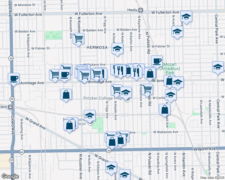 map of restaurants, bars, coffee shops, grocery stores, and more near in Chicago