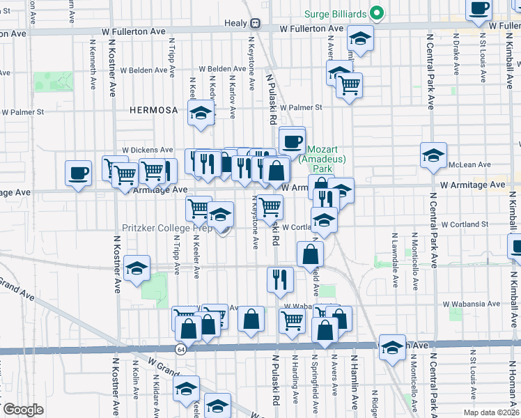 map of restaurants, bars, coffee shops, grocery stores, and more near in Chicago