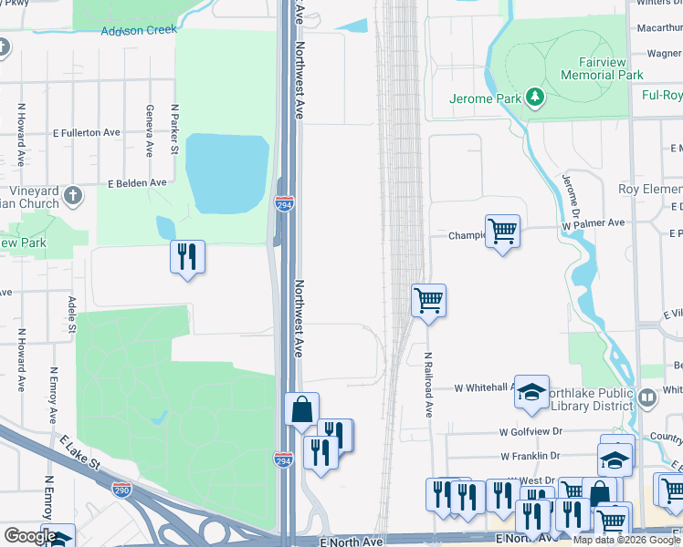 map of restaurants, bars, coffee shops, grocery stores, and more near 515 Northwest Avenue in Northlake