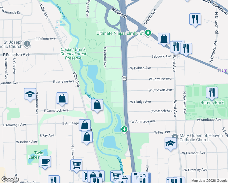 map of restaurants, bars, coffee shops, grocery stores, and more near 915 West Crockett Avenue in Addison