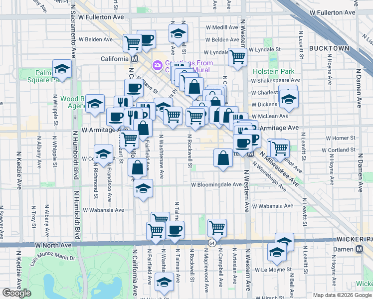 map of restaurants, bars, coffee shops, grocery stores, and more near in Chicago