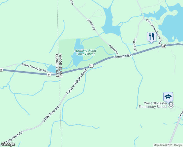 map of restaurants, bars, coffee shops, grocery stores, and more near 2 Putnam Heights Road in Glocester