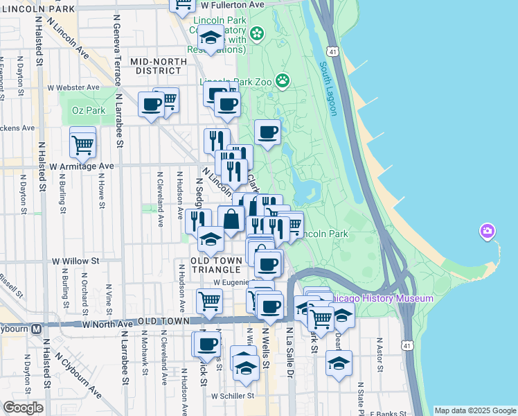 map of restaurants, bars, coffee shops, grocery stores, and more near in Chicago