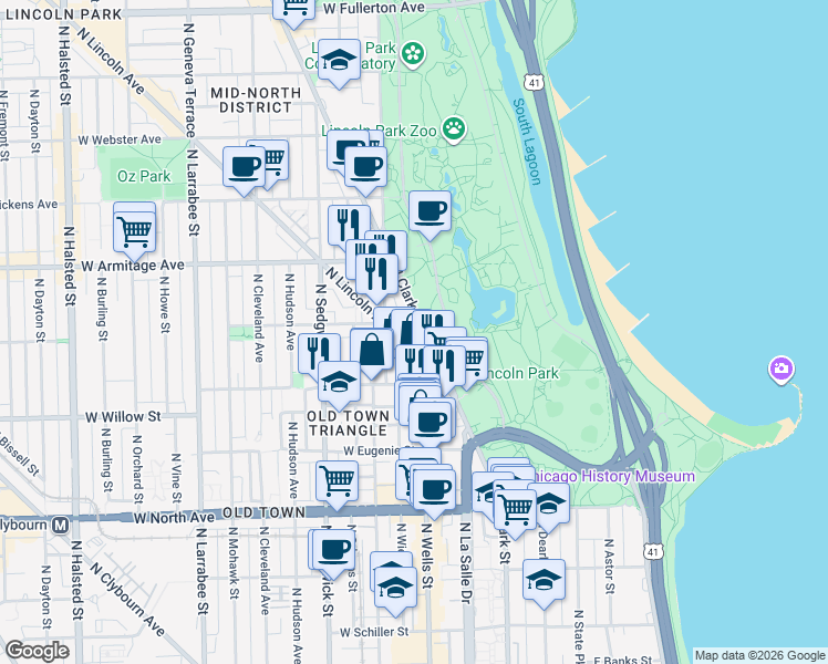 map of restaurants, bars, coffee shops, grocery stores, and more near in Chicago