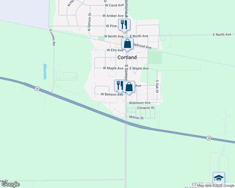 map of restaurants, bars, coffee shops, grocery stores, and more near 227 South Halwood Street in Cortland