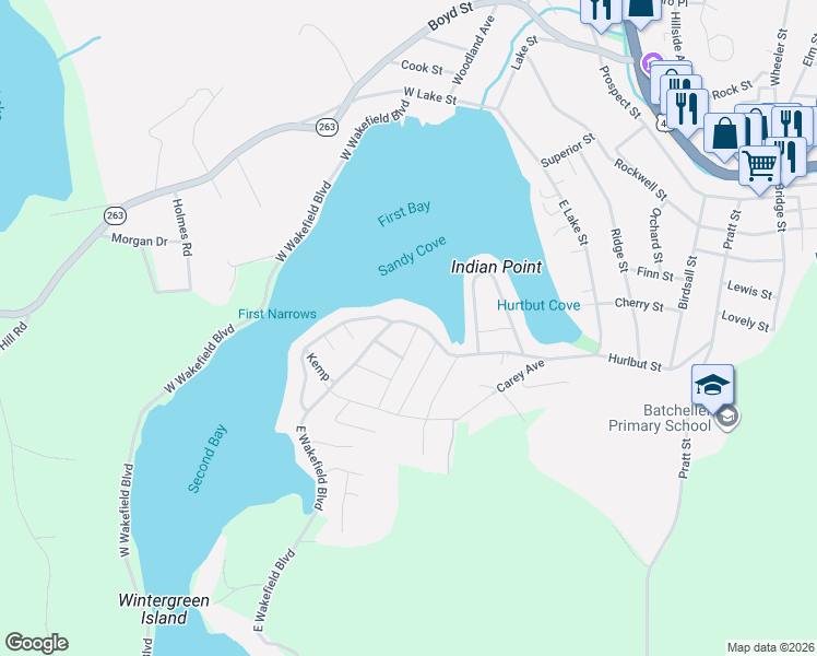 map of restaurants, bars, coffee shops, grocery stores, and more near 203 East Wakefield Boulevard in Winchester