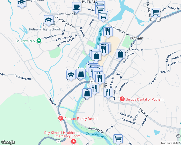 map of restaurants, bars, coffee shops, grocery stores, and more near 187 Kennedy Drive in Putnam