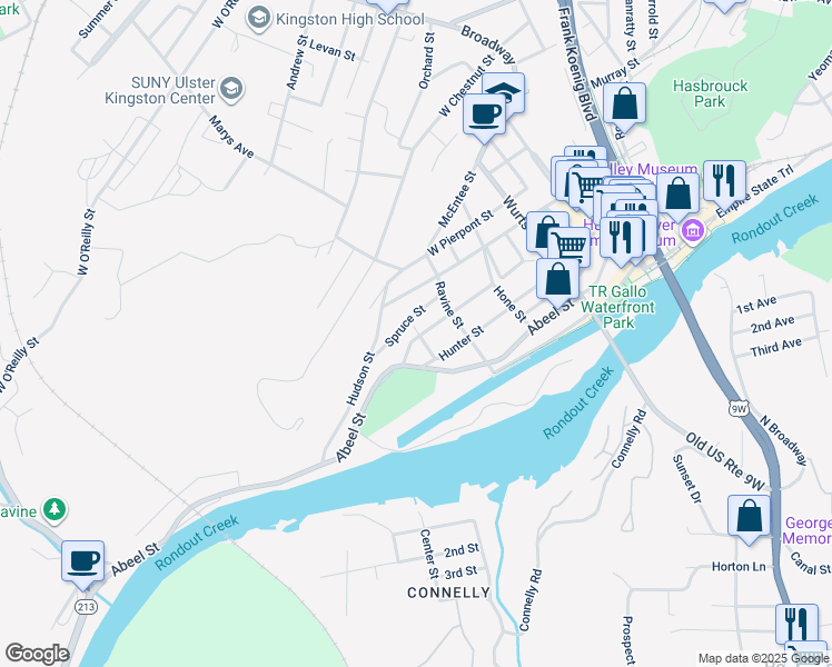 map of restaurants, bars, coffee shops, grocery stores, and more near 101 German Street in Kingston