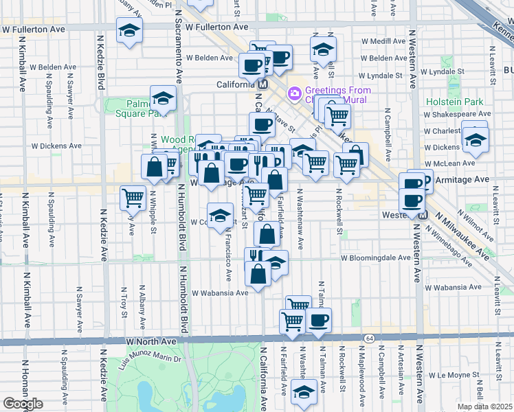 map of restaurants, bars, coffee shops, grocery stores, and more near in Chicago