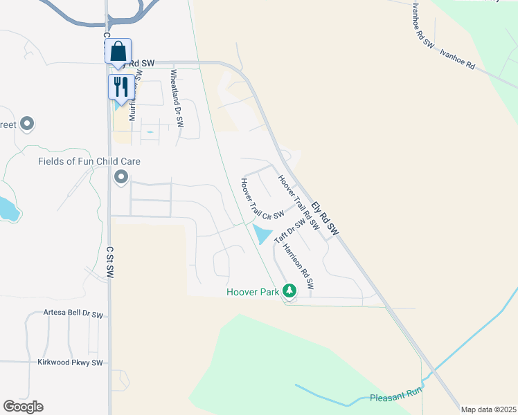 map of restaurants, bars, coffee shops, grocery stores, and more near 1748 Hoover Trail Circle Southwest in Cedar Rapids