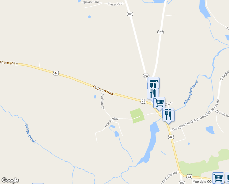 map of restaurants, bars, coffee shops, grocery stores, and more near 1257 Putnam Pike in Glocester