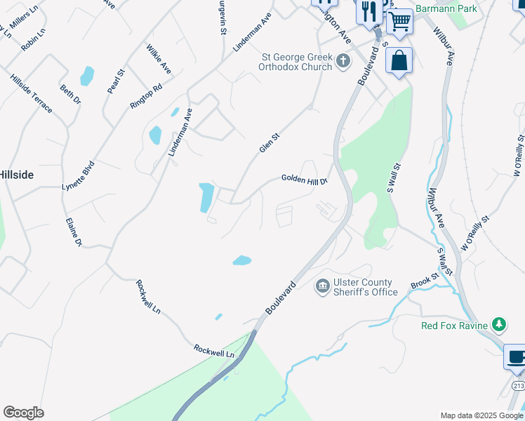 map of restaurants, bars, coffee shops, grocery stores, and more near Golden Hill Road in Kingston