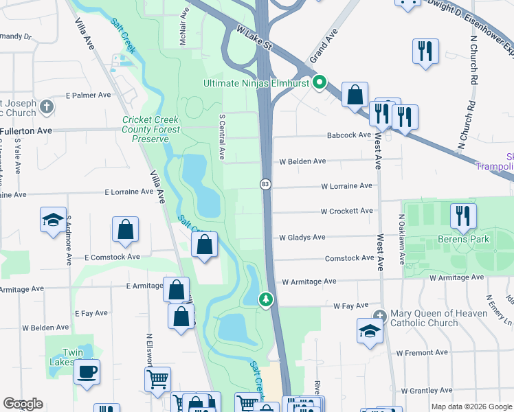 map of restaurants, bars, coffee shops, grocery stores, and more near 915 West Crockett Avenue in Addison