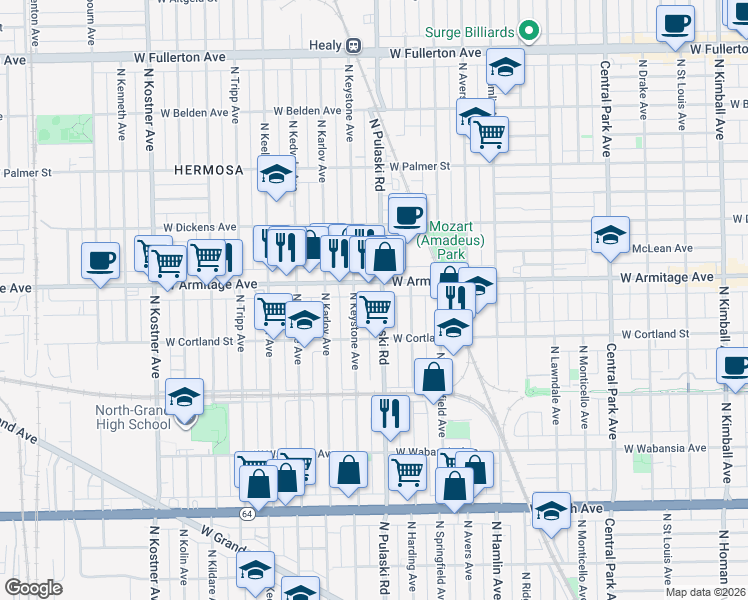 map of restaurants, bars, coffee shops, grocery stores, and more near in Chicago