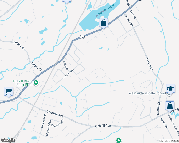 map of restaurants, bars, coffee shops, grocery stores, and more near 117 Downing Drive in Attleboro