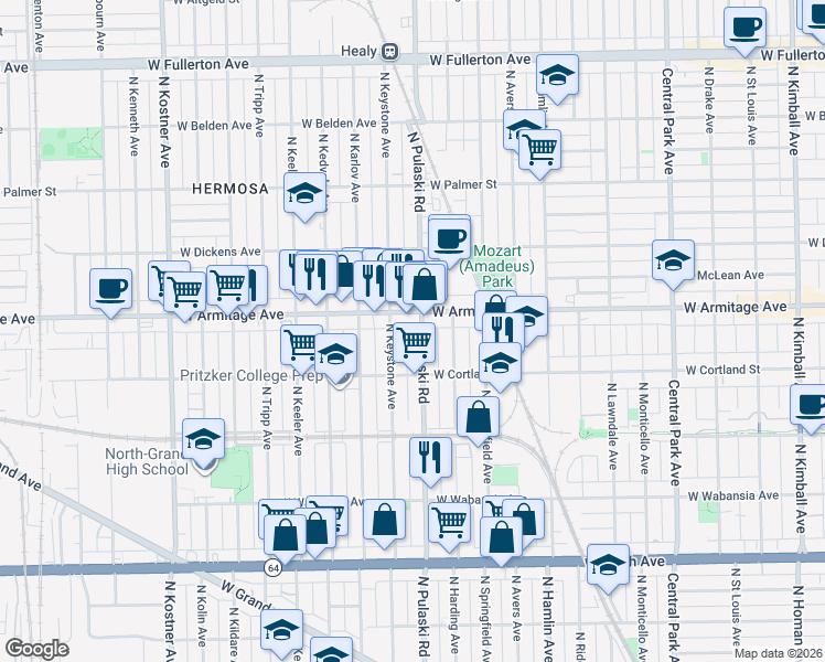 map of restaurants, bars, coffee shops, grocery stores, and more near in Chicago