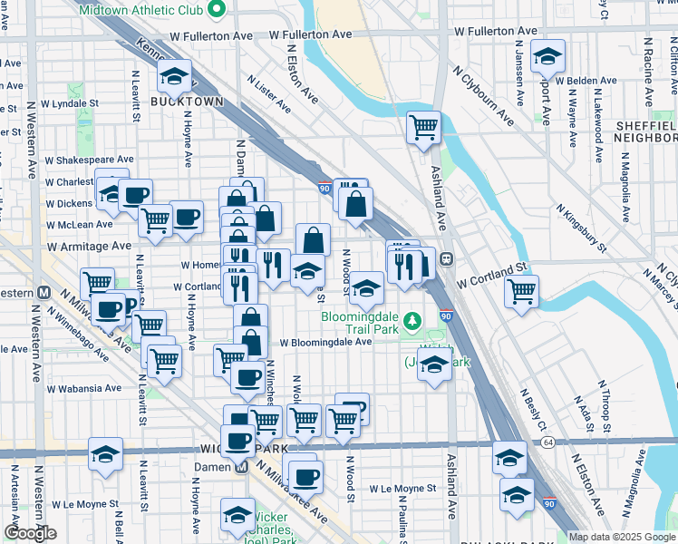 map of restaurants, bars, coffee shops, grocery stores, and more near in Chicago