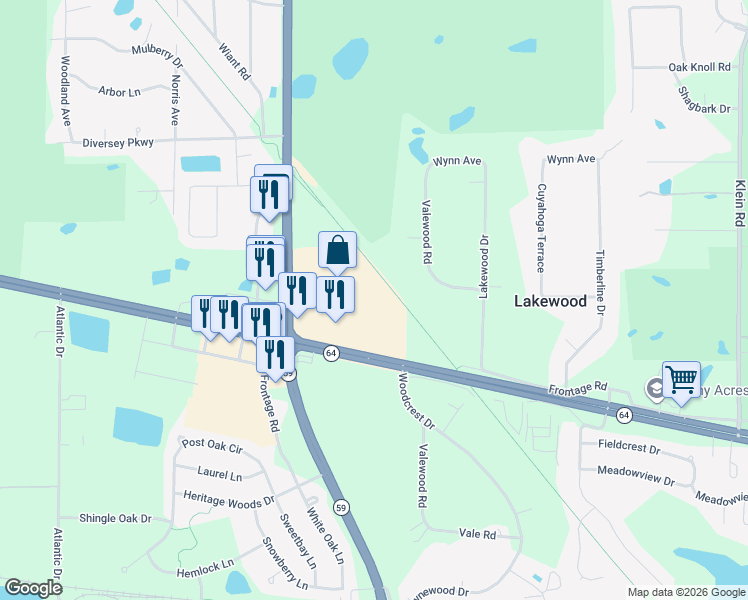 map of restaurants, bars, coffee shops, grocery stores, and more near 1879 North Neltnor Boulevard in West Chicago