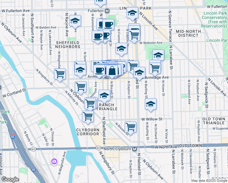 map of restaurants, bars, coffee shops, grocery stores, and more near in Chicago