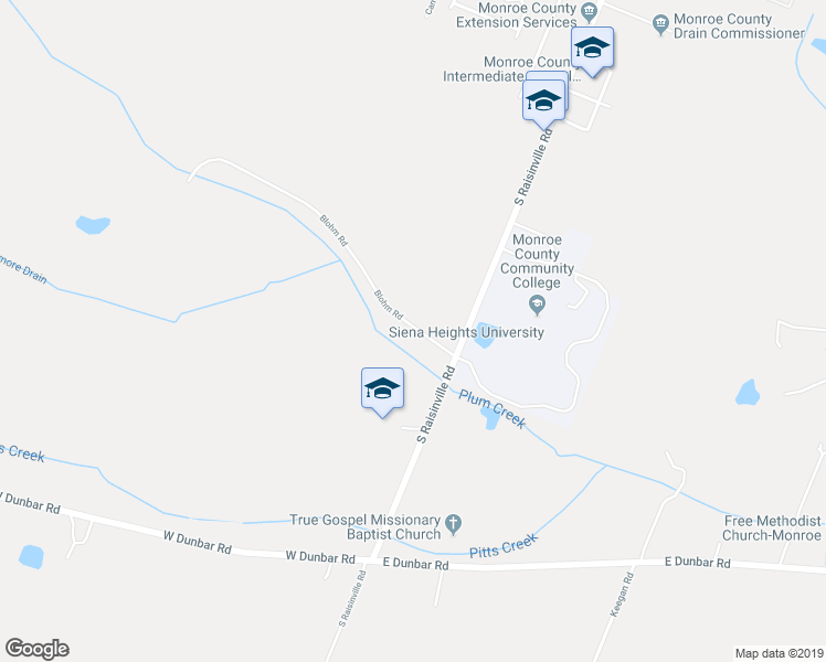 map of restaurants, bars, coffee shops, grocery stores, and more near 3859 Blohm Road in Monroe