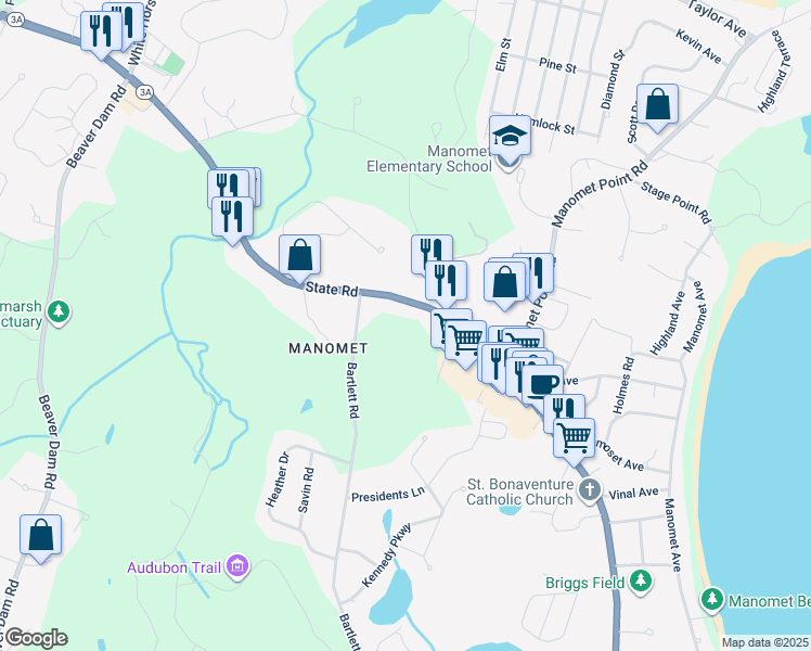 map of restaurants, bars, coffee shops, grocery stores, and more near 684 State Road in Plymouth