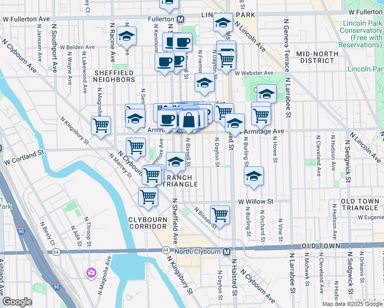 map of restaurants, bars, coffee shops, grocery stores, and more near in Chicago