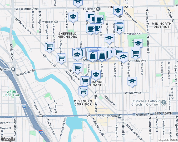 map of restaurants, bars, coffee shops, grocery stores, and more near in Chicago