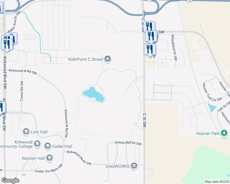 map of restaurants, bars, coffee shops, grocery stores, and more near 6300 C Street Southwest in Cedar Rapids