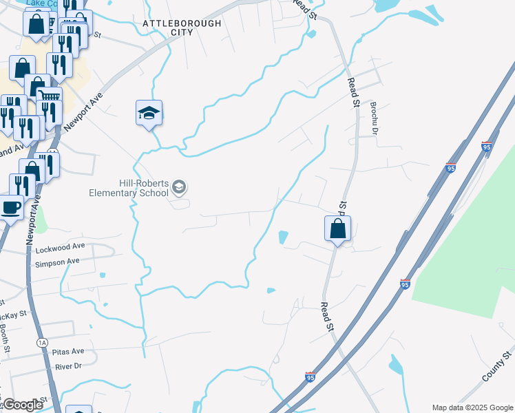 map of restaurants, bars, coffee shops, grocery stores, and more near 5 Samuel Way in Attleboro