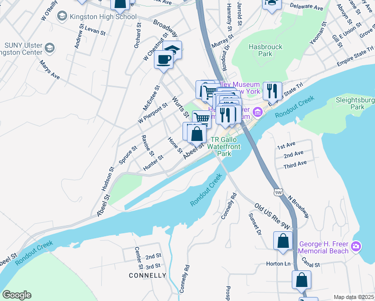 map of restaurants, bars, coffee shops, grocery stores, and more near 78 Hunter Street in Kingston