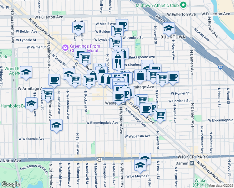 map of restaurants, bars, coffee shops, grocery stores, and more near in Chicago