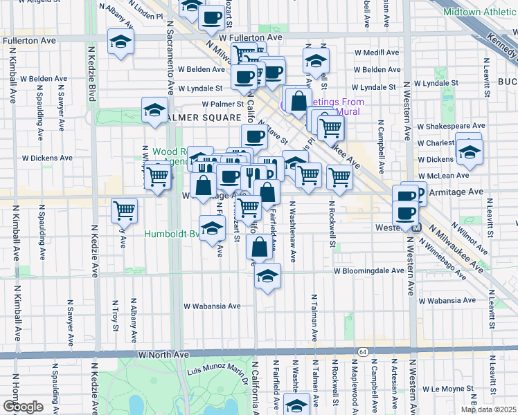 map of restaurants, bars, coffee shops, grocery stores, and more near in Chicago