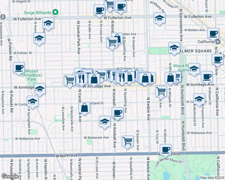 map of restaurants, bars, coffee shops, grocery stores, and more near in Chicago