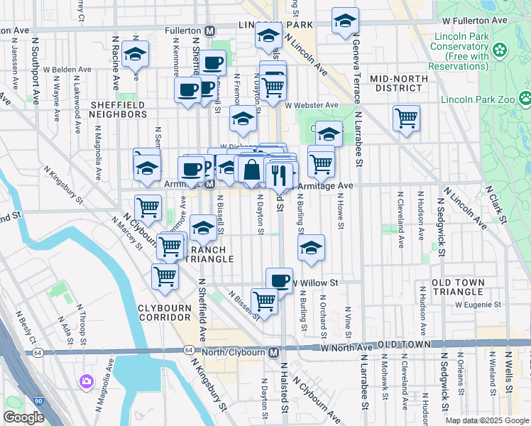 map of restaurants, bars, coffee shops, grocery stores, and more near in Chicago