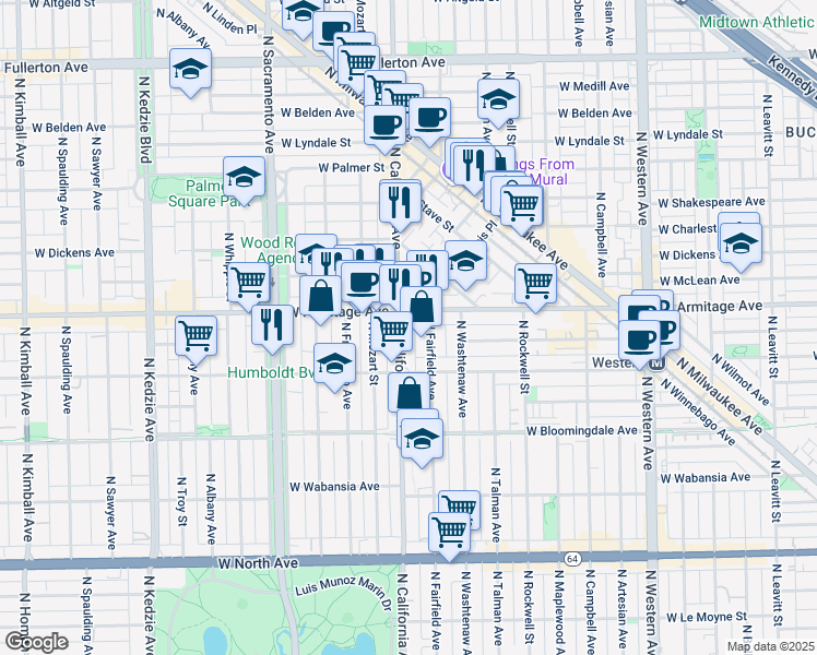 map of restaurants, bars, coffee shops, grocery stores, and more near in Chicago