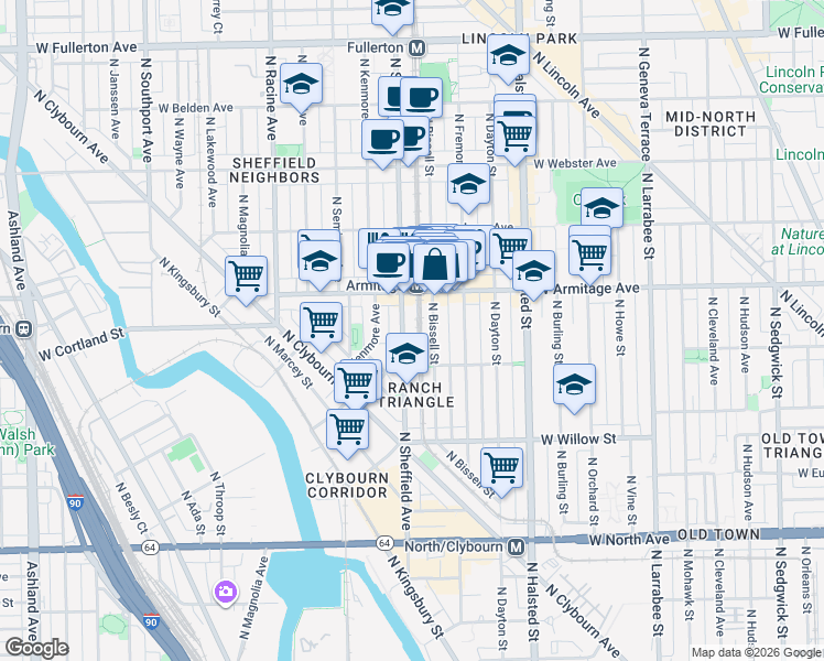map of restaurants, bars, coffee shops, grocery stores, and more near in Chicago